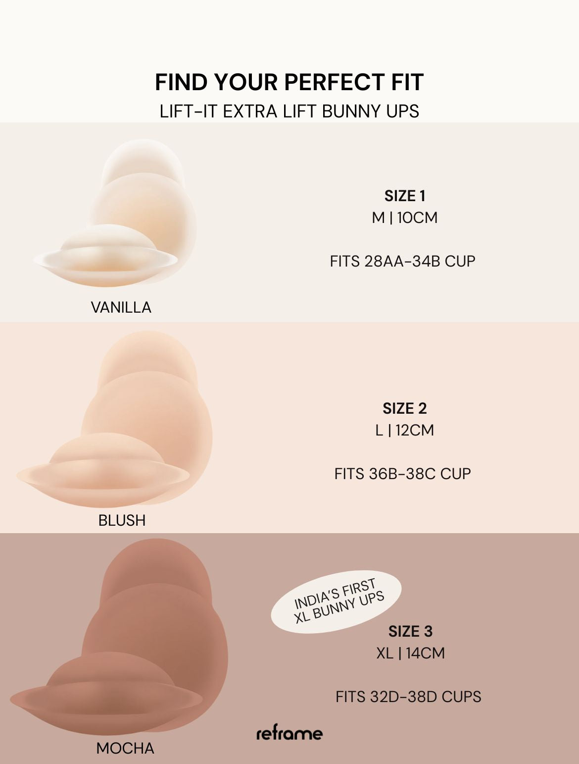 LIFT IT BUNNY UPS SIZE GUIDE
